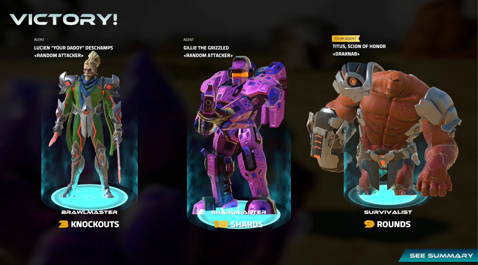 Screenshot of the new Victory screen