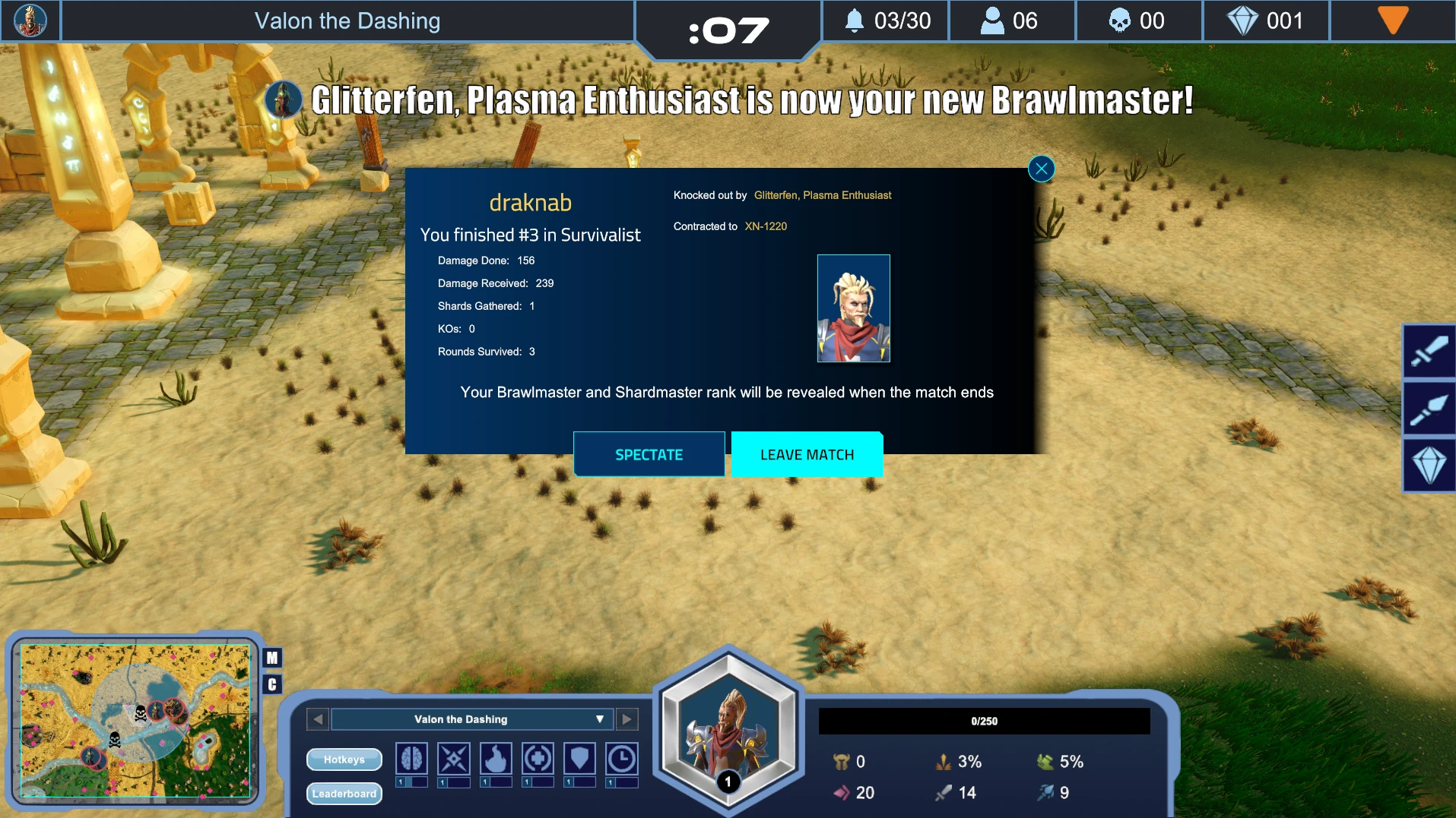 Screenshot of the post-KO prompt